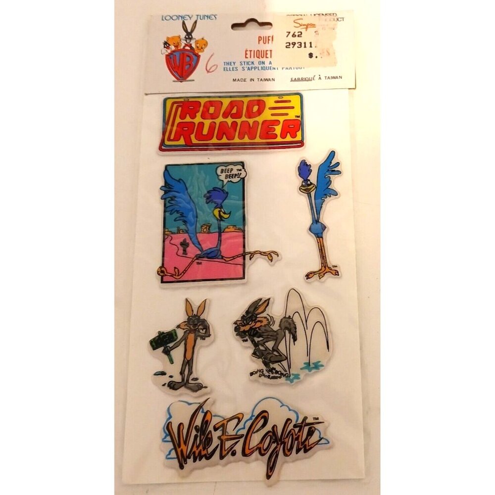 Vintage 1980's WB Looney Tunes Puffy Stickers Road Runner Warner Bros Grand Toys